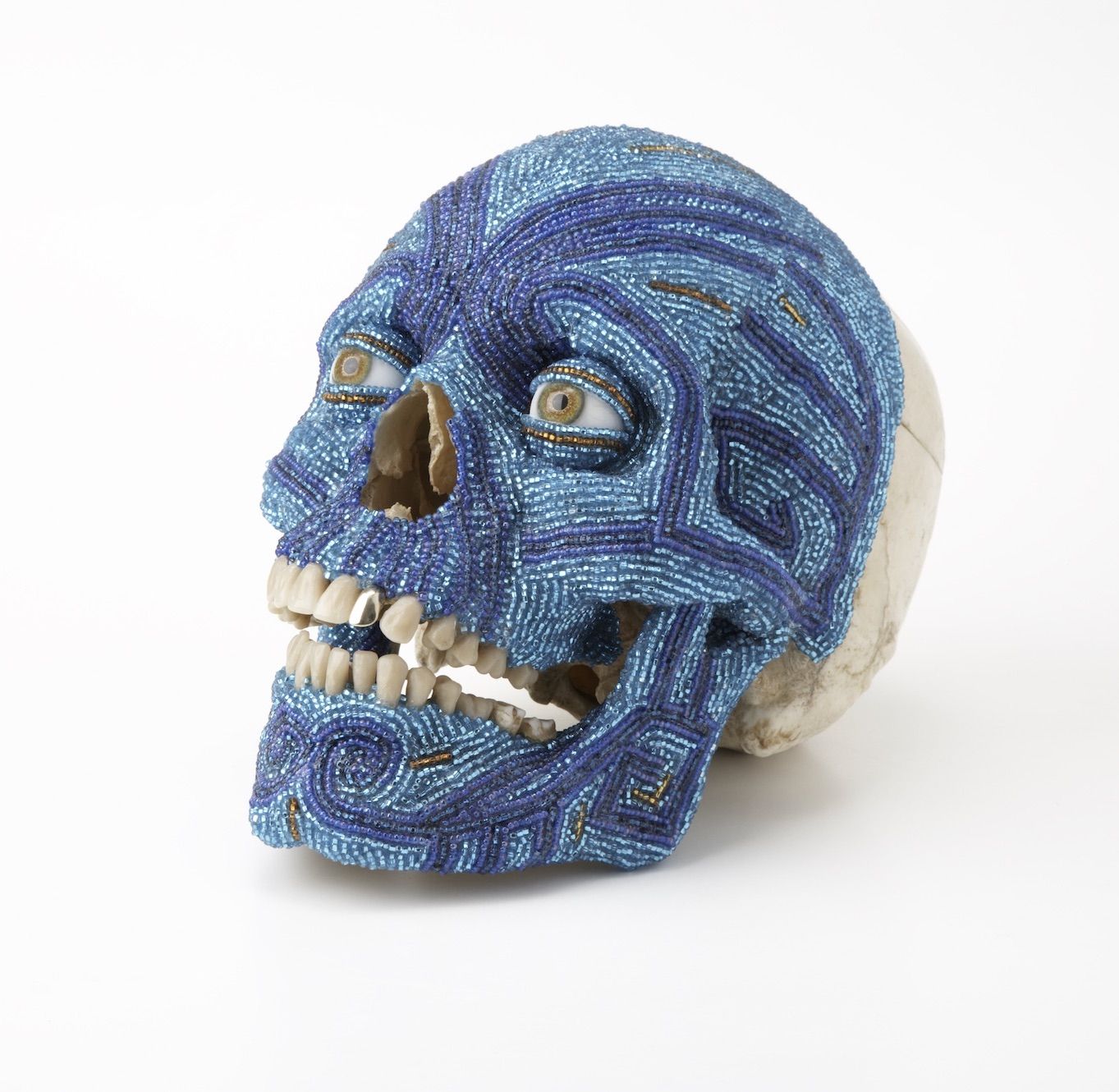 Steven Gregory, (b.1952), Wham Bam!, 2008, Human skull, glass beads and gold